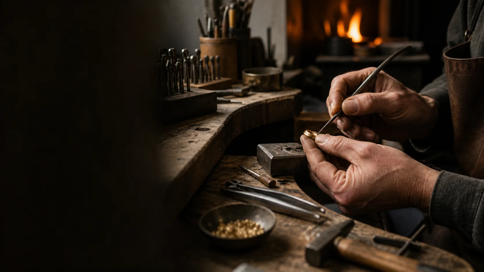 Werkbank im Atelier der Goldschmiede Lotos